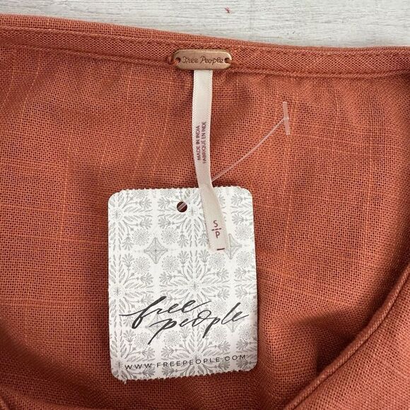 Free People Porto Top & Shorts Set S Orange Puff Sleeve Peter Pan Collar NWT - Picture 10 of 16